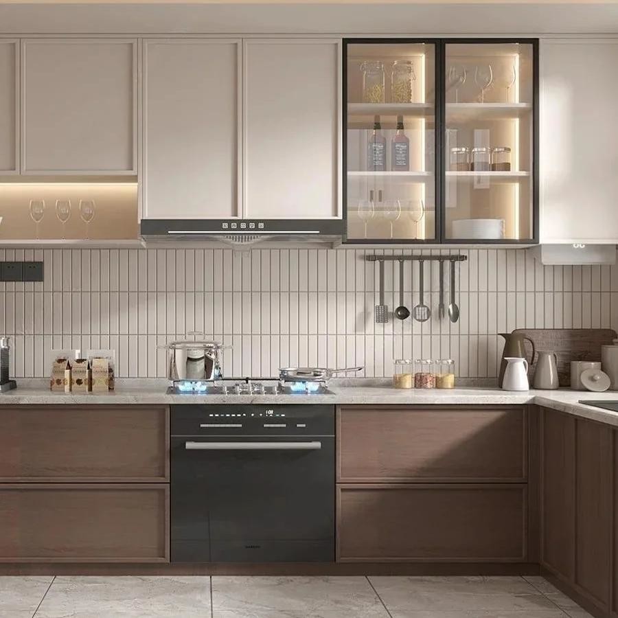 Antique Style Wood Grain Complete Solid Wood Kitchen Cabinet Sets Kitchen Cabinet With Countertop