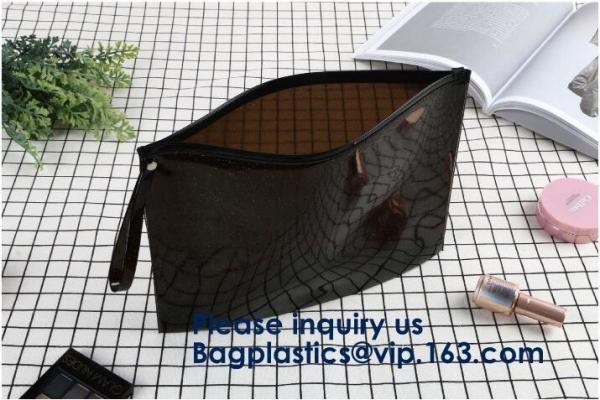 Transparent Pvc Slider Zipper Bag With Blue Side Gusset,Bottom Gusset Cosmetic