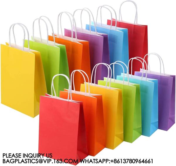 Buy cheap Recyclable, Sustainable, Paper Bag, Kraft Bag Kraft Paper Party Favor Gift Bags With Handle Assorted Colors Rainbow from wholesalers