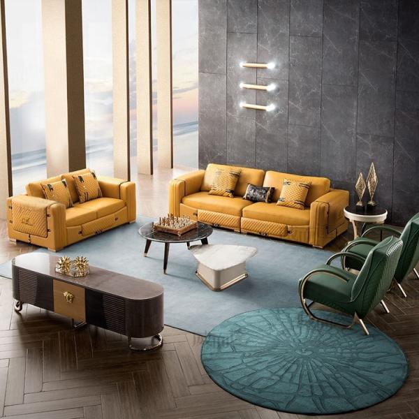 Buy cheap Tufted Design Italian Living Room 277*98cm Yellow Leather Sofa from wholesalers