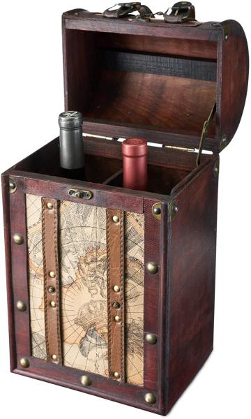 Buy cheap 2 Bottle Faux Leather Antique Map Design Wooden Wine Box With Lid And Handle from wholesalers