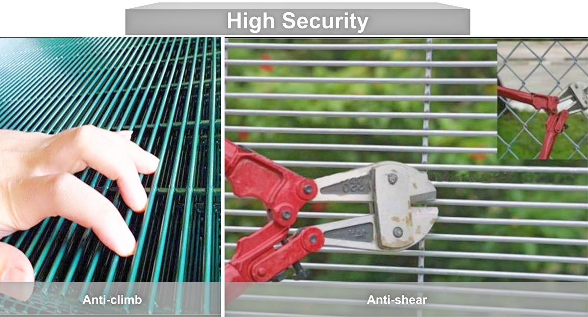 Green Black Galvanized Steel Metal Safety Perimeter Anti Climb Security Welded Mesh Fence