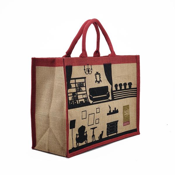 Buy cheap Organic Jute Fabric Foldable Jute Shopping Bag Reinforced Handle from wholesalers