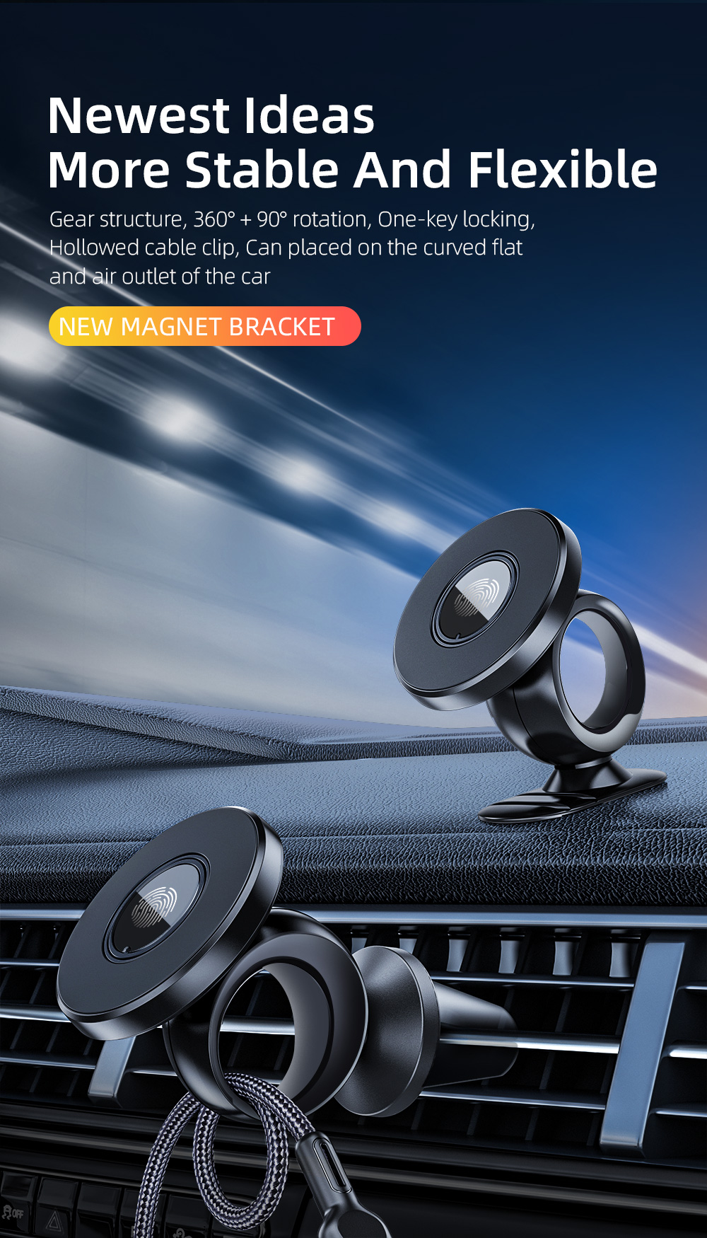 Mirror Magnetic 360 Magnetic Car Phone Holders OEM ODM with 3M Adhesive Paste
