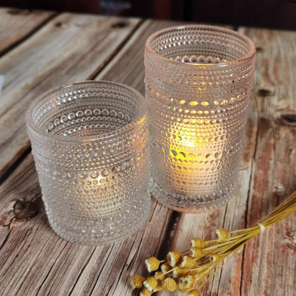 Buy cheap Customized Embossed Beads Strings Glass Votive Candle Holders , Glass Cylinder Candle Holders from wholesalers
