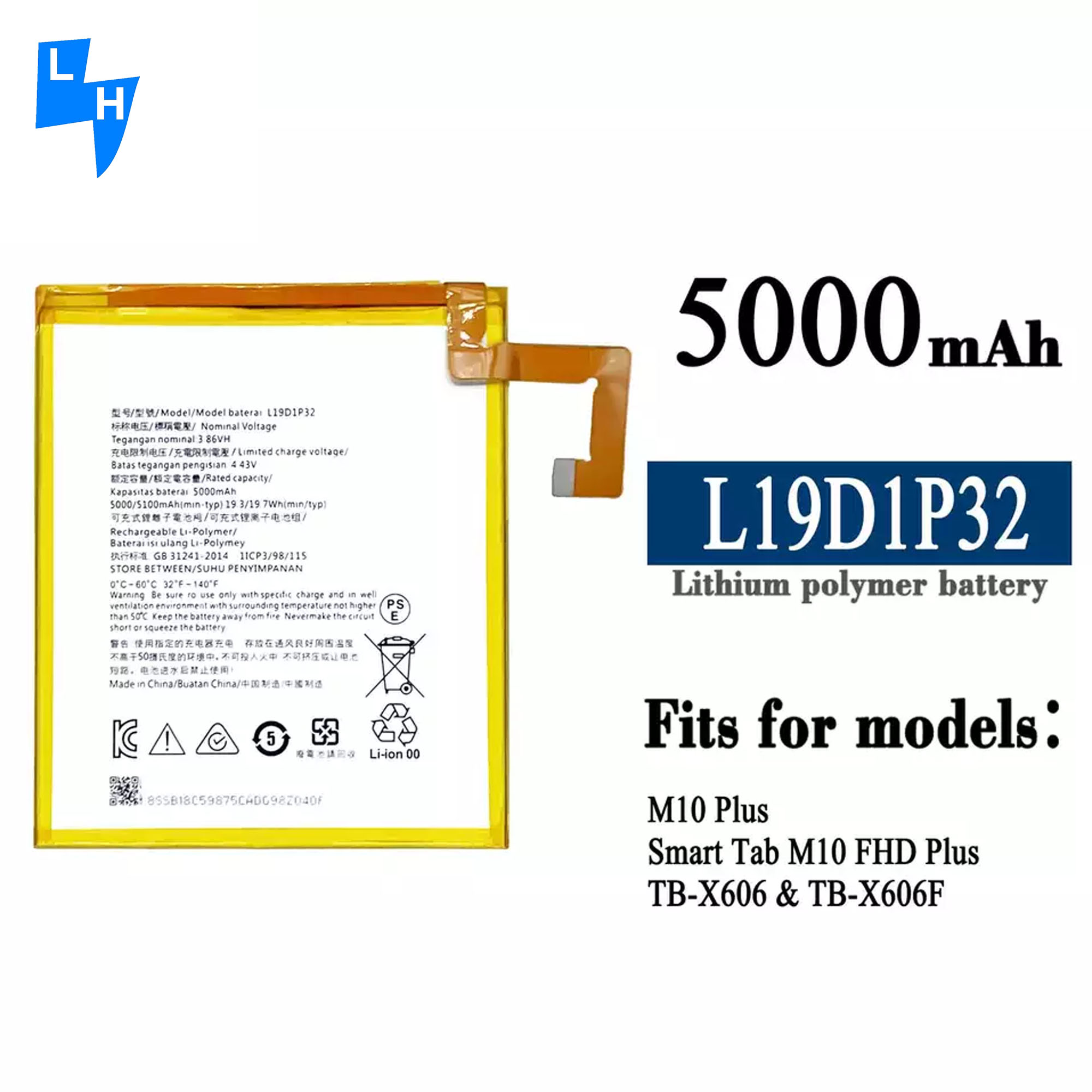 Original Li-ion Polyer Rechargeable Battery for Lenovo Tab m10 Plus Coding L19D1P32