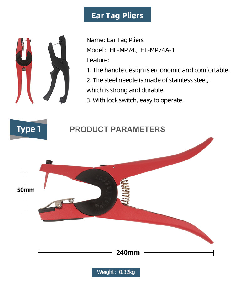 Red Hard Steel Ear Tag Applicator for Pig Livestock Management