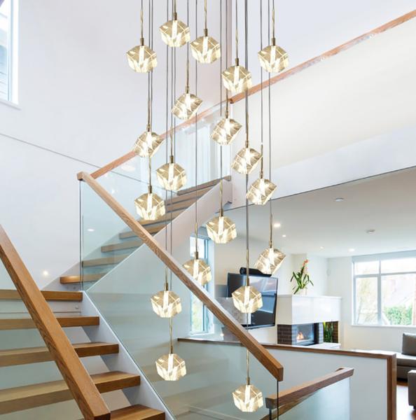 Buy cheap LED square pendant lights hotel villa large spiral staircase chrome Diamond Chandelier(WH-NC-57) from wholesalers