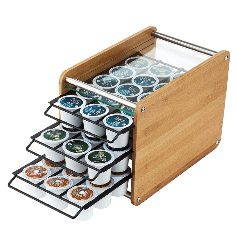 Three-layer Bamboo K-cup Caddy Storage Box with 45 Holder Organizer CE / EU Certified