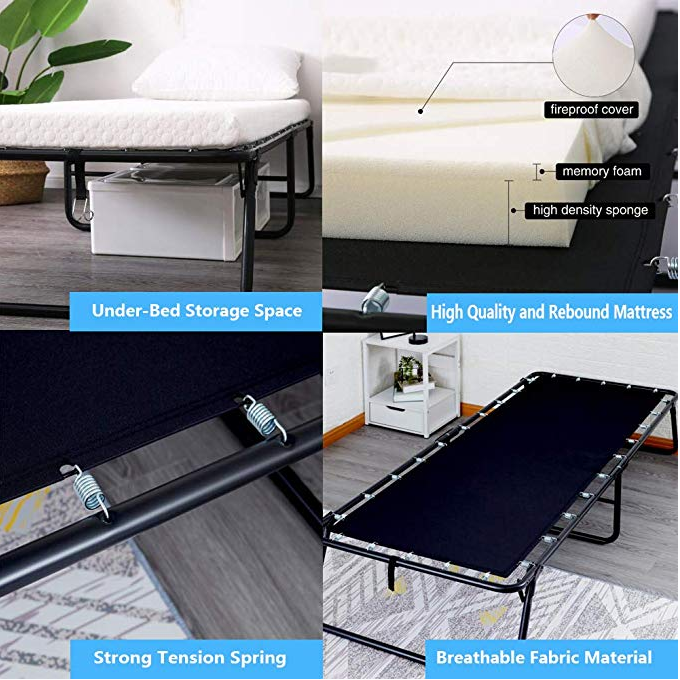 Portable Metal Folding Bed for Bedroom School Hospital Living Room Apartment Easy Removal and Versatile