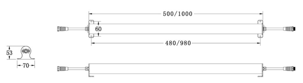 dimensions for 24Vdc 500mm 1000mm IP68 316 Stainless Steel LED Linear Underwater Lights With Adjustable Bracket for waterfall lighting