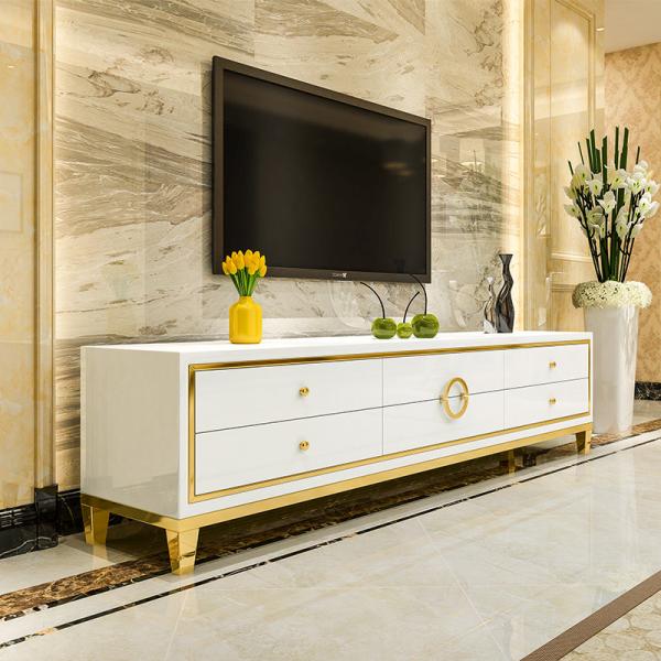 Buy cheap Stainless Steel TV Stand And Coffee Table Set Luxury Living Room Furniture from wholesalers