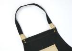 Dark Black Denim Cooking Apron With PU Leather Pockets And Nice Back Tie