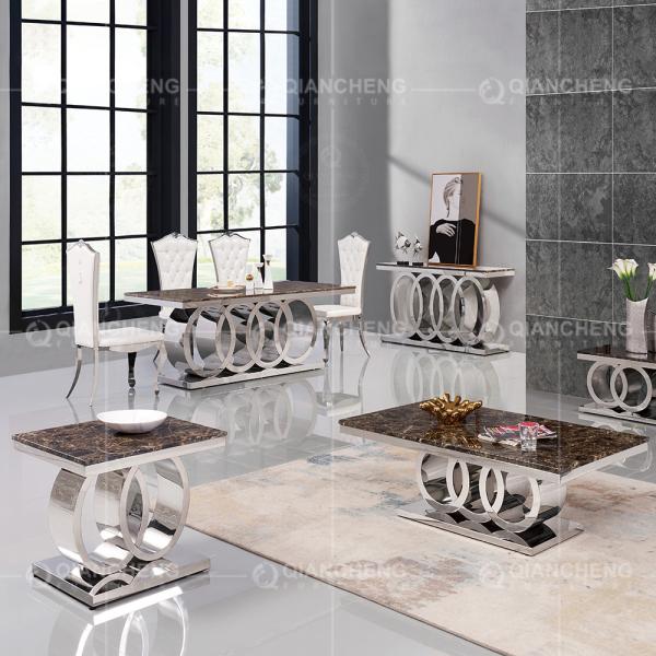 Buy cheap 180x90x76cm 8 Seater Marble Dining Table Stainless Steel gold color from wholesalers