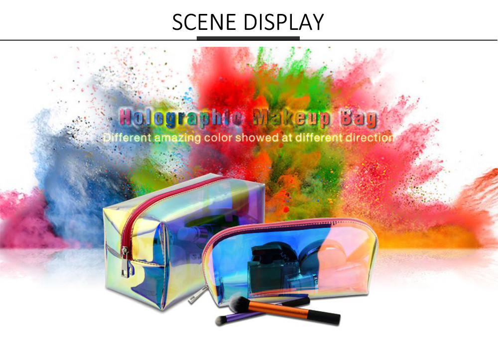 F Color 2 Pack Clear PVC Holographic Make Up Bag