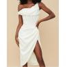 Buy cheap Autumn Women One Off Shoulder Satin Bone Pleated Mid Slit Dress from wholesalers