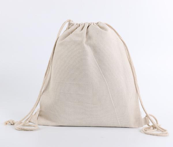 Quality Pure Natural Calico Sports Drawstring Backpacks With Logo Print Wash In The Water for sale