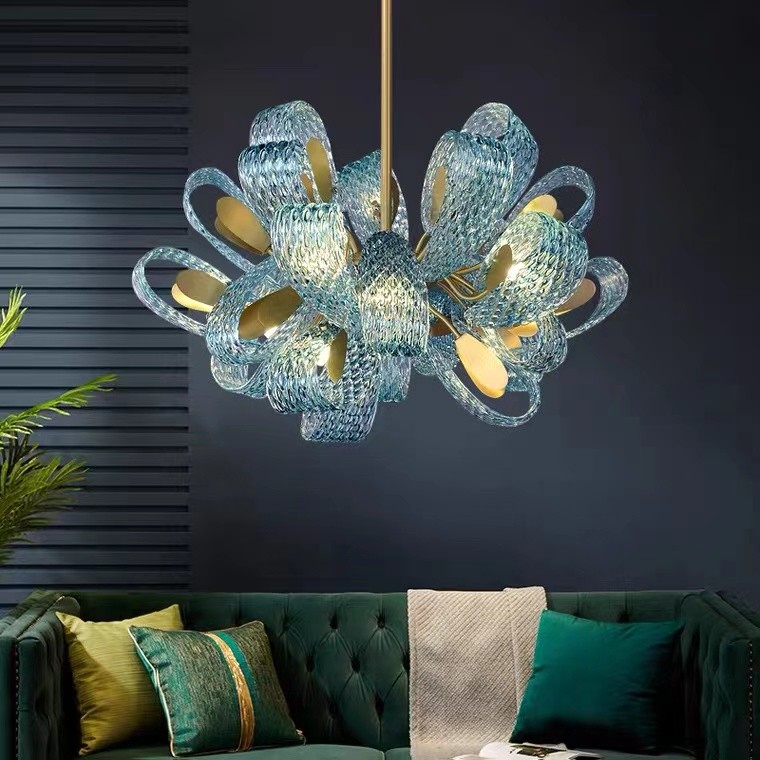 Luxury Hanging Fixture Firework Pendant Lights Led Lighting Modern Flower Glass Chandeliers And Lamps