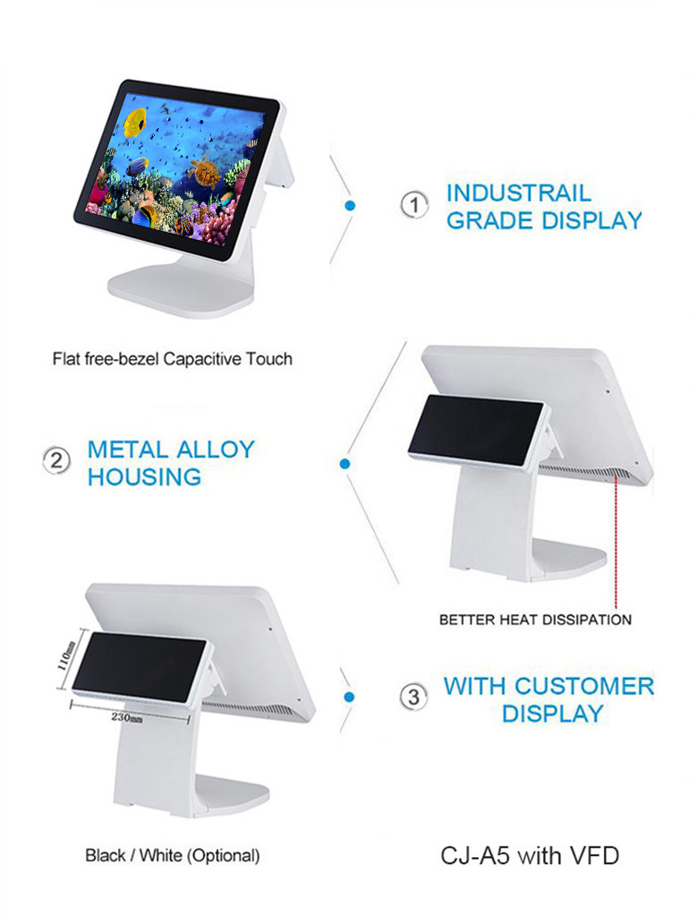 Supermarket Pos All In One System High Resolution 410 MM With VFD 2D Scanner