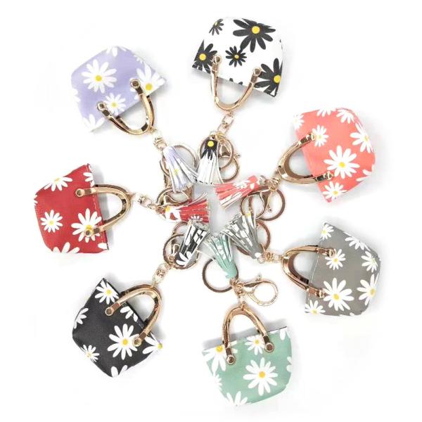 Buy cheap Small No Zipper 7.7x5cm Cute Coin Purse Keychain With Daisy Printed from wholesalers