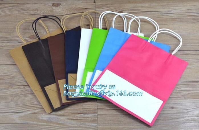 tea brown paper bag with logo print eco friendly With Ribbon Handles wine packaging offset bags,Decorative Paper Bags wi