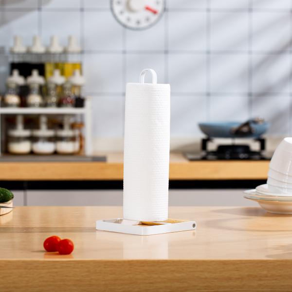 Buy cheap Countertop Metal And Bamboo Paper Towel Holder Kitchen Paper Roll Rack from wholesalers