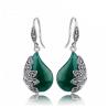 Buy cheap Sterling Silver Marcasite Earrings Green Agate Retro Jewelry (JA1729GREEN) from wholesalers
