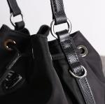 Head Layer Leather Womens Leather Bag 22cm Black Drawstring Bucket Bag