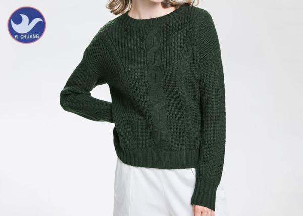Buy cheap Drop Shoulder Ladies Wool Jumpers Cable Knitting Forest Green Color For Winter from wholesalers