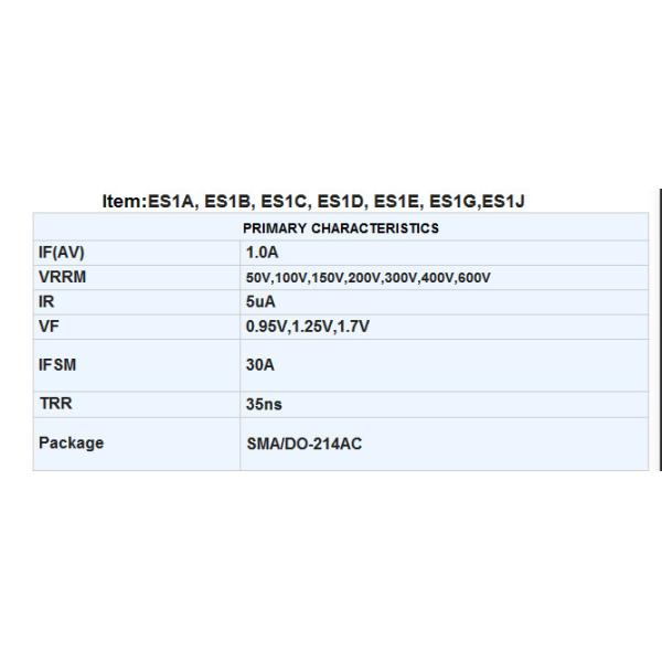 Super Fast Recovery Rectifier Diode 1A ES1A Thru ES1J SMA/Do-214AC Package
