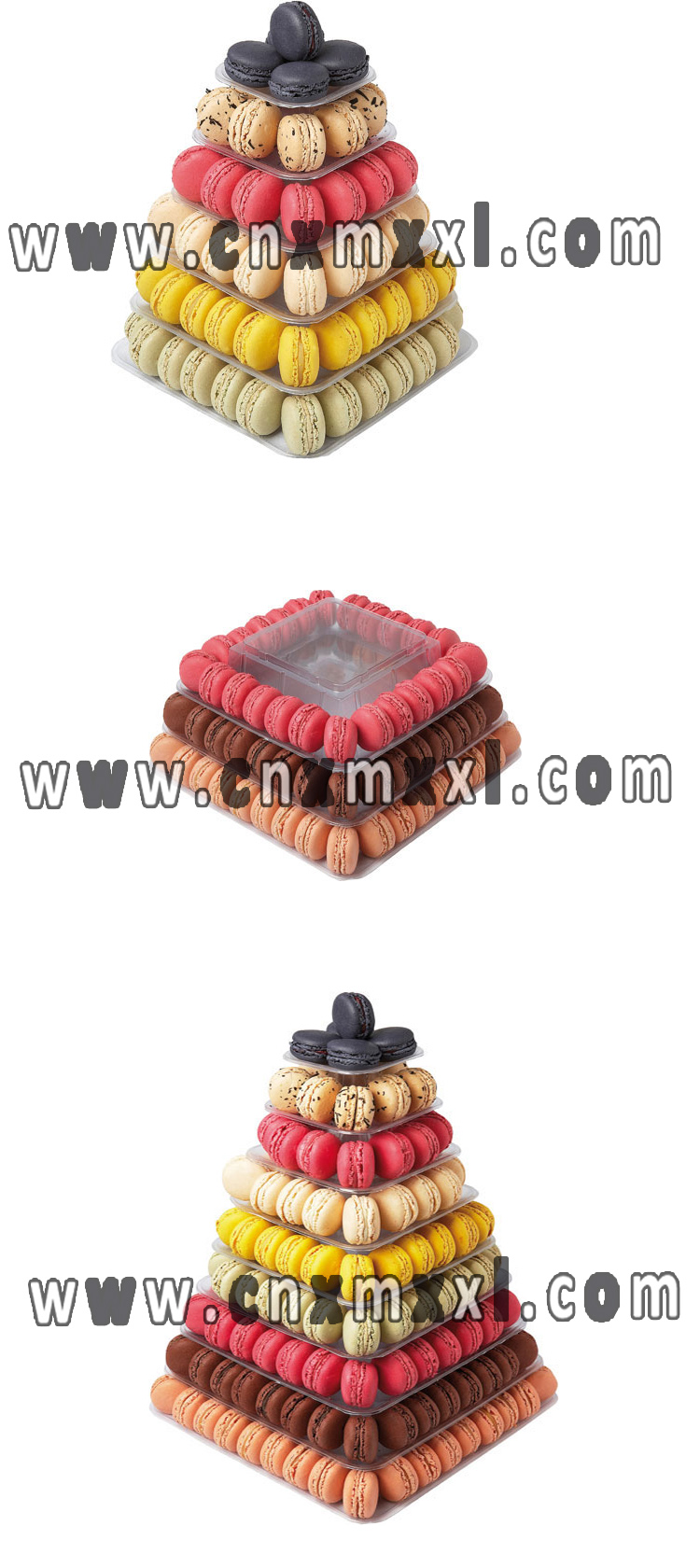 New style Black 9 tiers plastic macaron Square piramide macarons tower patented customizable Macaron packaging with low price