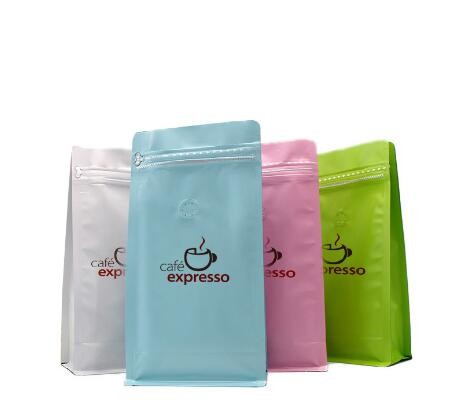 Custom print laminated stand up matte coffee zipper bag with valve