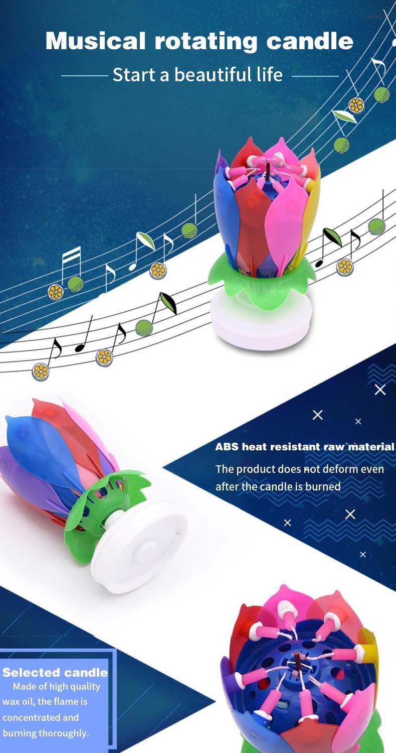 Multicolor Spinning Musical Birthday Candle Flower For Celebration