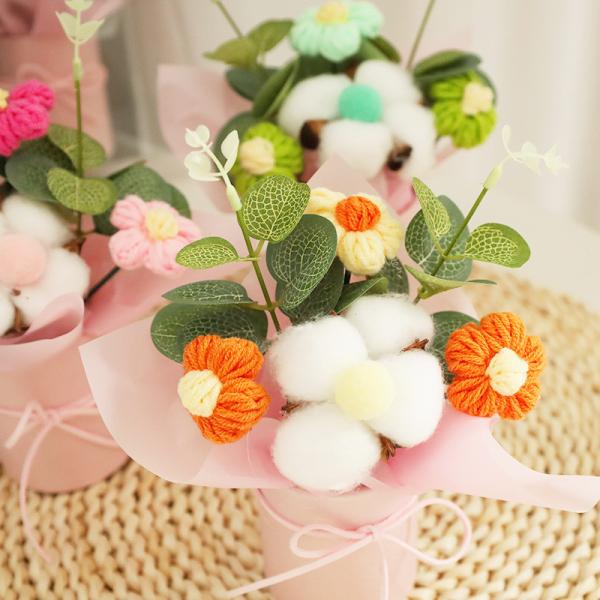 Cotton Handmade Mini Puff Flower Bouquet Perfect for Teacher's Day Birthdays