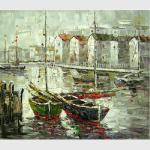 Bright Hand Painted Boats Oil Painting At Low Tide , Modern Abstract Canvas Art