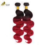 Red Ombre Color Brazilian Human Hair Bundles With Closure