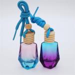 Car Hanging Wooden Cap Glass Aroma Diffuser Bottle Round Car Diffuser Perfume