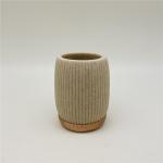 Beige Vertical Stripe Polyresin Bathroom Accessories Round Bathroom Tumbler