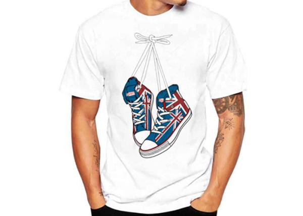 Quality White Sublimation Printed Casual T - Shirts Cotton Crew Neck Regular Fit for sale