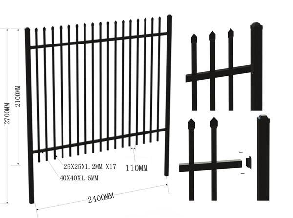 Quality 2019 Black Steel Yard Garden Fence 2100x2400mmm Galvanized for sale