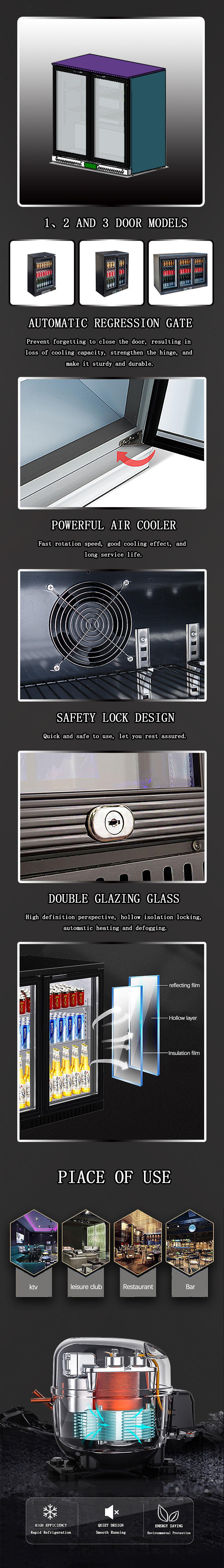Automatic Defrost Backbar Cooler LED Control Manually Double Door Fridge