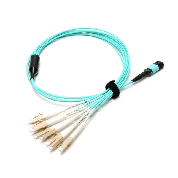 Buy cheap MPO-LC Fiber Optic Patch Cord 8 Core Aqua Round Bundle OM3 PVC LSZH 3.0mm from wholesalers