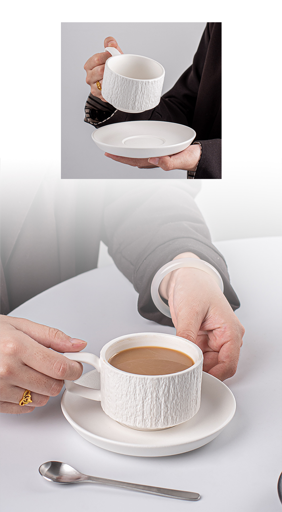 Europe Design Porcelain Tea Cup And Saucer Set Stone Texture Nordic Cappuccino Cup Set