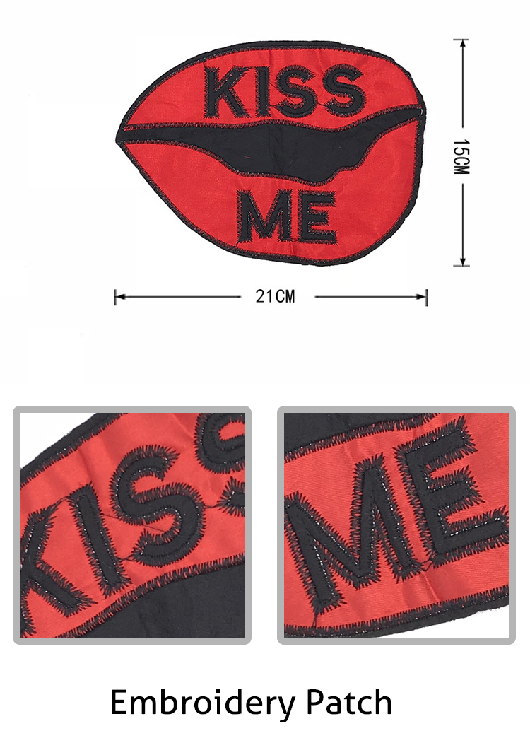 Applique Sequin Iron On Uniform Patches , Red Lip Iron On Embroidered Badges