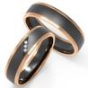 Buy cheap Polished Domed Damascus Steel Rose Gold Ring With Zircon Couple Ring Set Inside from wholesalers