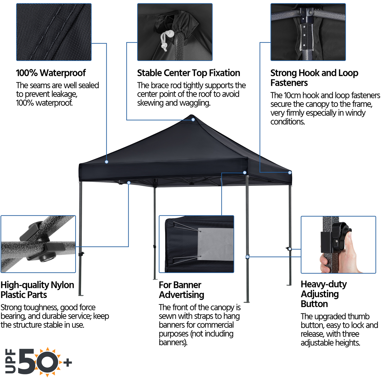 Outdoor Beach Sunshade Gazebo Tent D300 x W300 x H341cm Pop Up Canopy with Sand Bag