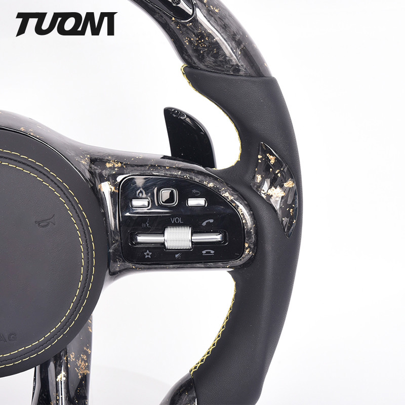 Custom Led Gold Foil Pattern Mercedes Benz Steering Wheel Forged Carbon Fiber