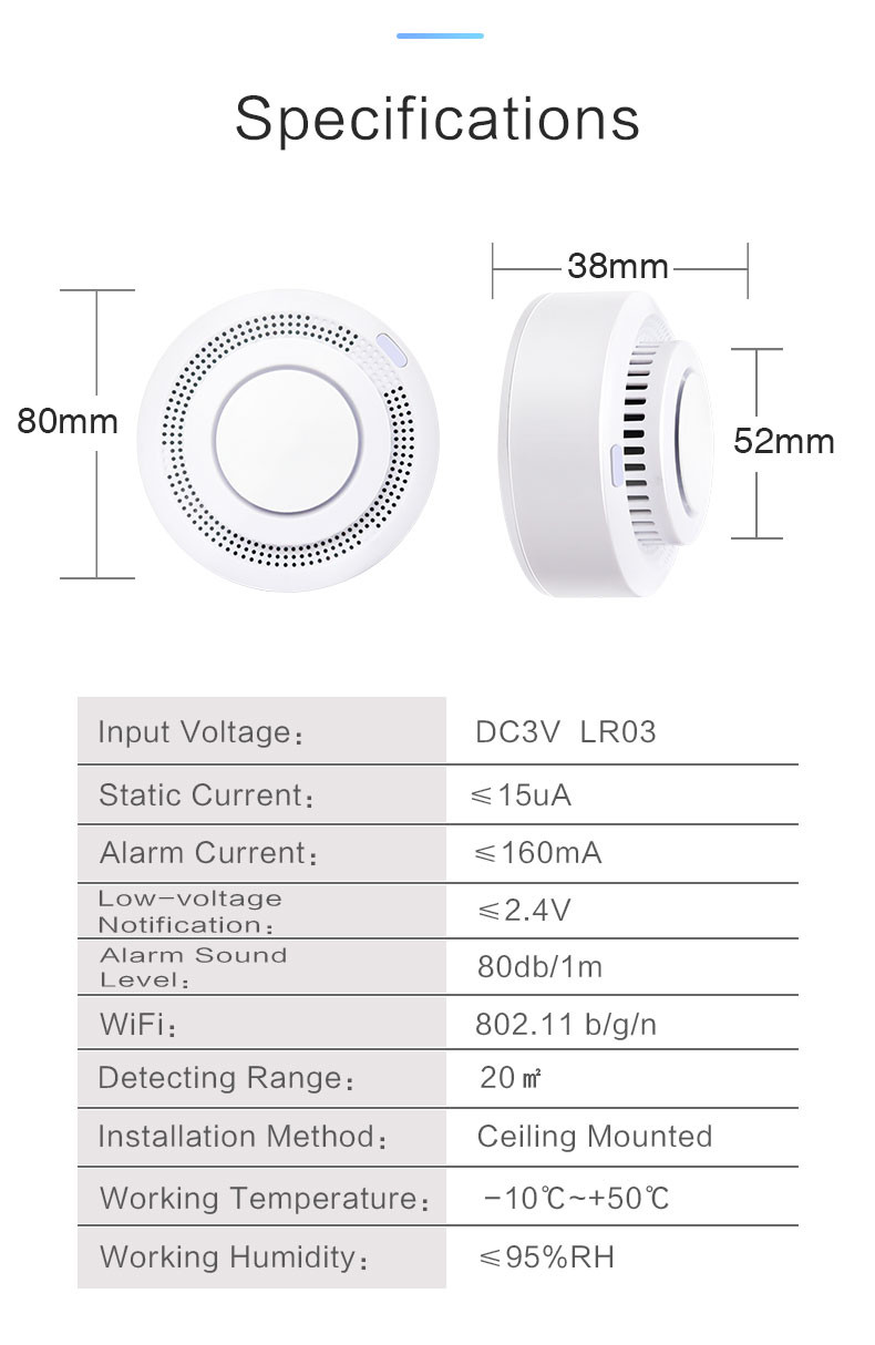 Smart Life Tuya Remote Control Wifi Smoke Sensor Work With Amazon Alexa Google