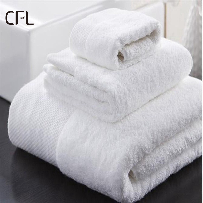 Luxury 100% Cotton White Bath Hand Face Towel Set with Custom Embroidery Logo 70*140cm