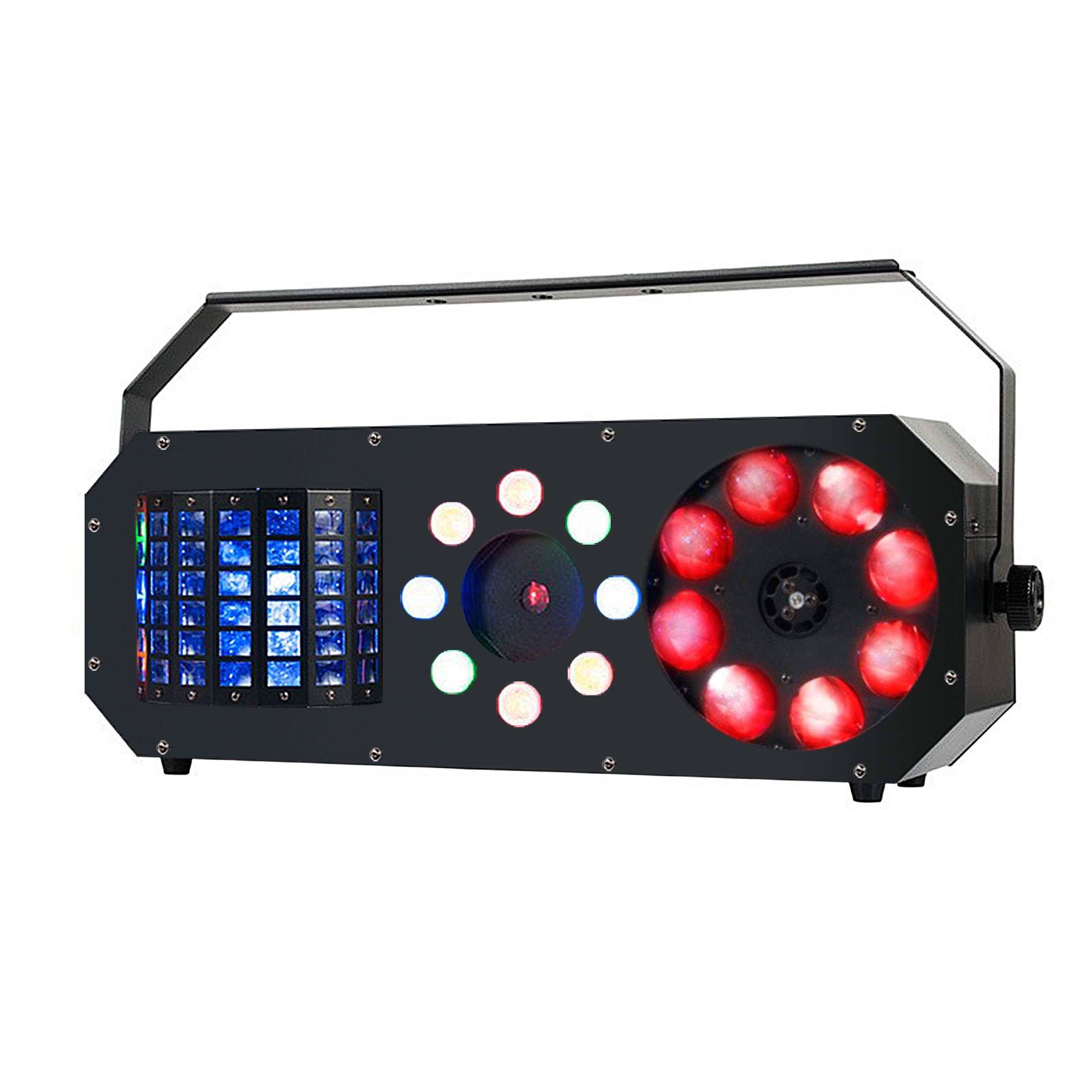 Gobo Effect, Moonflower Effect, Strobe/Chase and green & red laser LED Effect Light